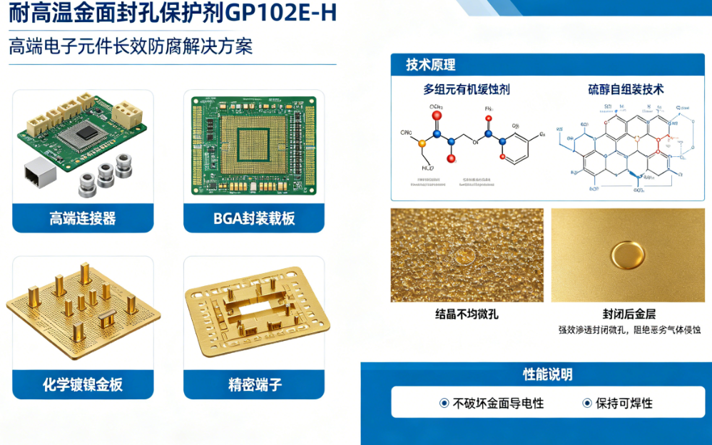  耐高温金面封孔保护剂 GP102E-H | 高端连接器与BGA载板长效抗硫化防腐封孔剂